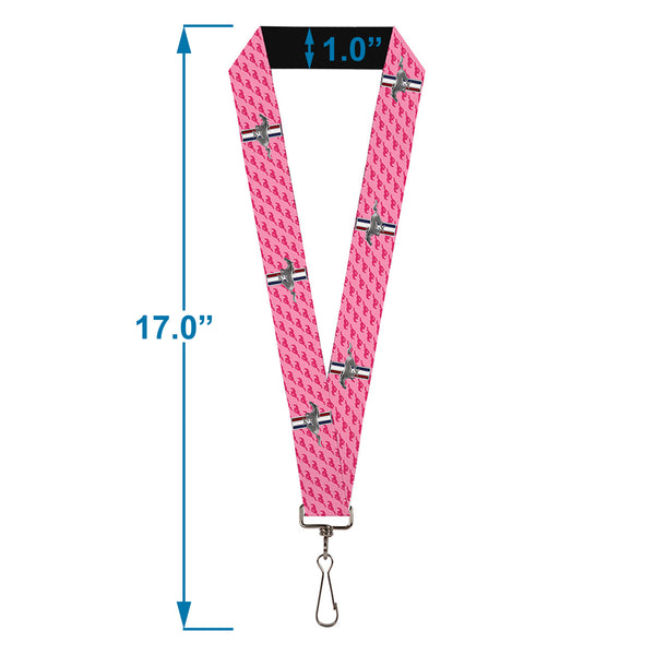 Buckle-Down Lanyard - 1.0" - Ford Mustang W Bars W Text PINK REPEAT