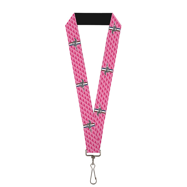 Buckle-Down Lanyard - 1.0" - Ford Mustang w Bars w Text PINK REPEAT