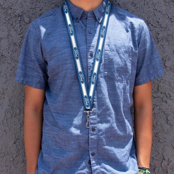 Buckle-Down Lanyard - 1.0" - Ford Oval 5-Stripe Blue White
