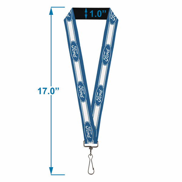 Buckle-Down Lanyard - 1.0" - Ford Oval 5-Stripe Blue White