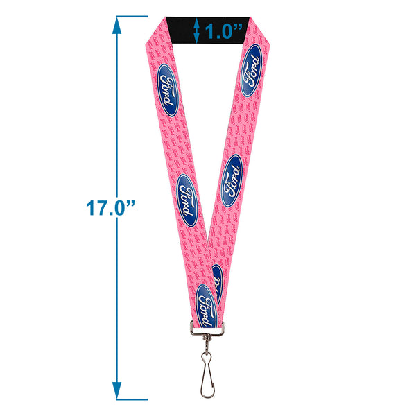 Buckle-Down Lanyard - 1.0" - Ford Oval W Text PINK REPEAT