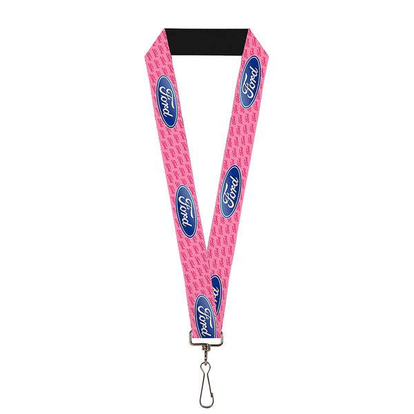 Buckle-Down Lanyard - 1.0" - Ford Oval W Text PINK REPEAT