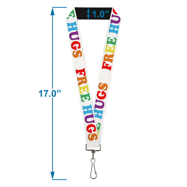 Buckle-Down Lanyard - 1.0" - FREE HUGS White Multi Color
