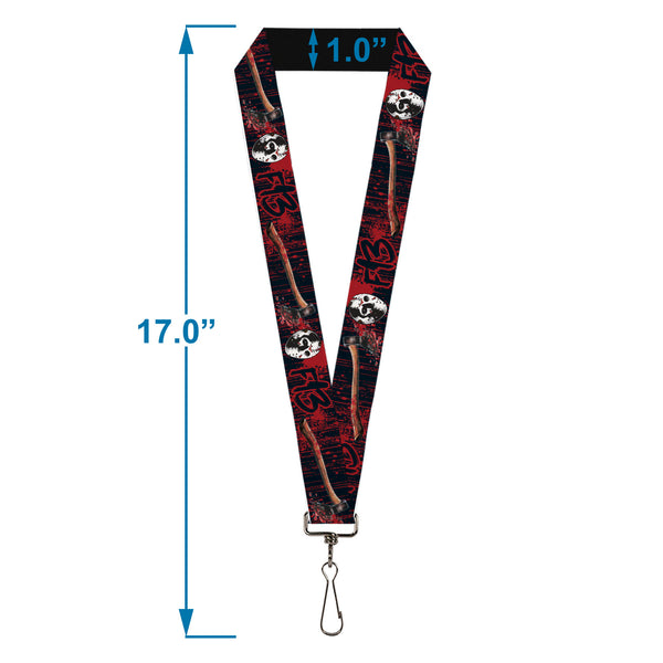 Buckle-Down Lanyard - 1.0" - FRIDAY THE 13th/Jason Mask4/Axe Blood Splatter Black/Red/White