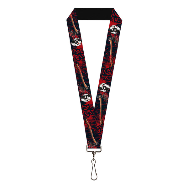 Buckle-Down Lanyard - 1.0" - FRIDAY THE 13th/Jason Mask4/Axe Blood Splatter Black/Red/White