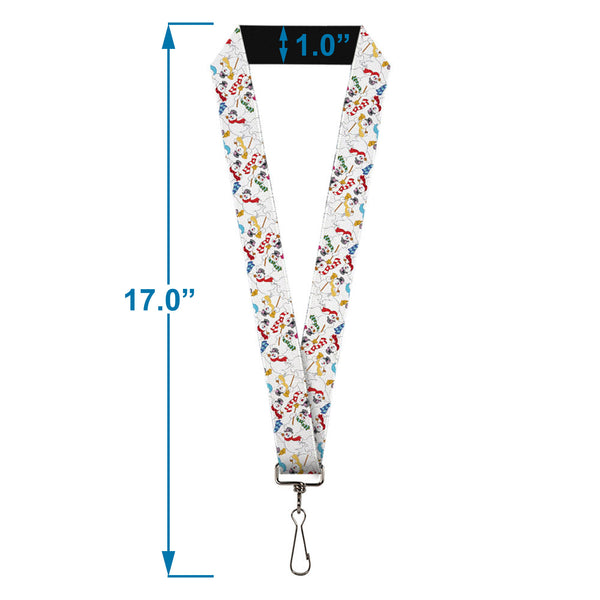 Buckle-Down Lanyard - 1.0" - Frosty The Snowman Broom Poses Scattered White