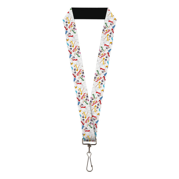 Buckle-Down Lanyard - 1.0" - Frosty the Snowman Broom Poses Scattered White