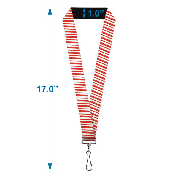Buckle-Down Lanyard - 1.0" - Frosty The Snowman Candy Cane Stripe Red White