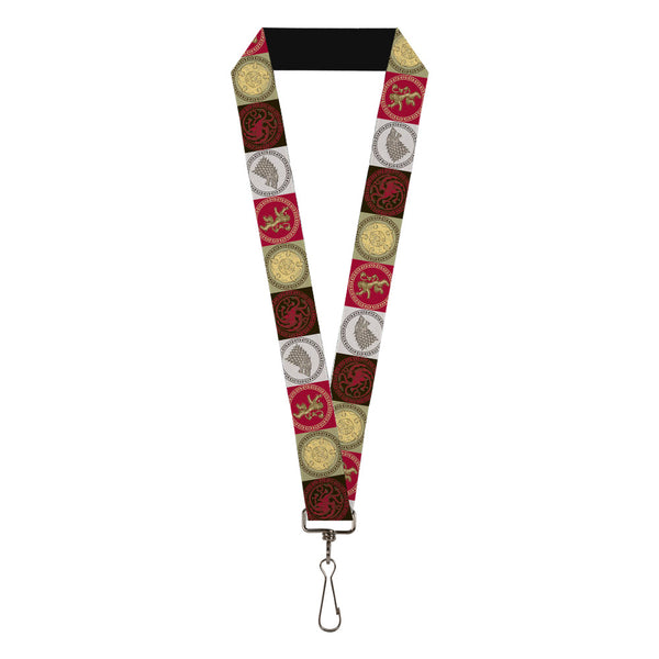 Buckle-Down Lanyard - 1.0" - Game of Thrones 4-House Sigil Symbol Blocks Multi Color