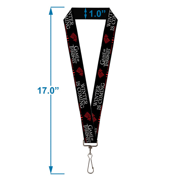 Buckle-Down Lanyard - 1.0" - GAME OF THRONES WINTER IS COMING Stark Sigil Black/White/Red
