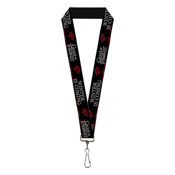 Buckle-Down Lanyard - 1.0" - GAME OF THRONES WINTER IS COMING Stark Sigil Black/White/Red