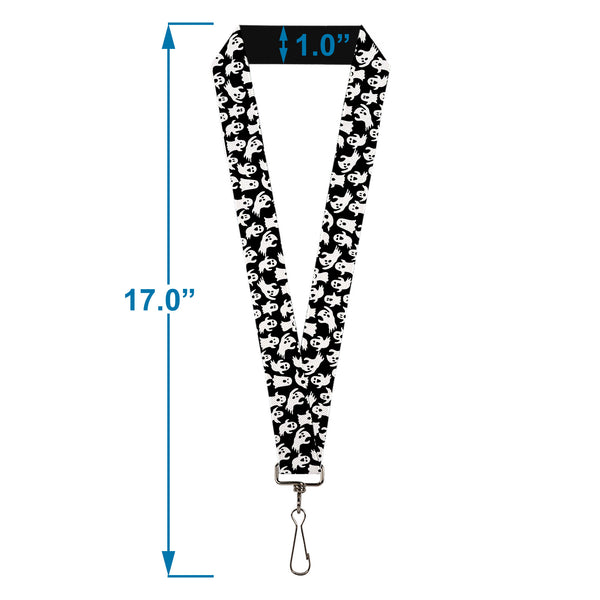 Buckle-Down Lanyard - 1.0" - Ghosts Poses Scattered Black/White