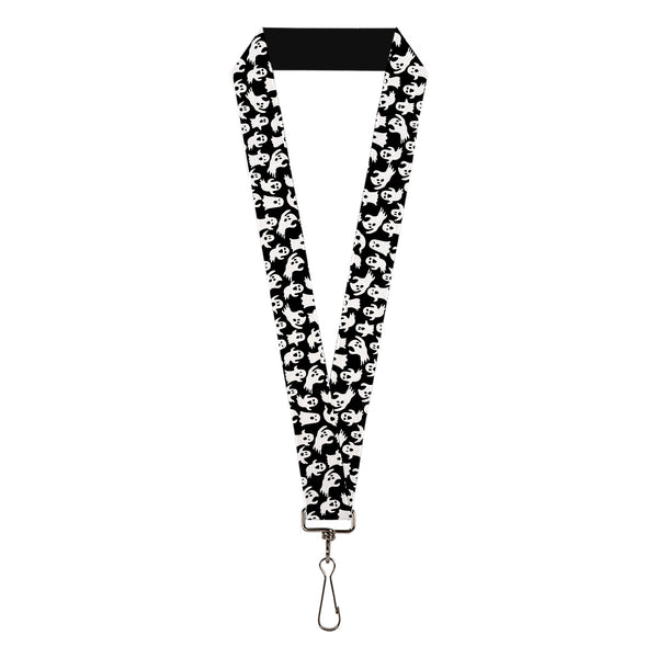 Buckle-Down Lanyard - 1.0" - Ghosts Poses Scattered Black/White