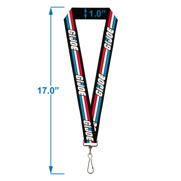 Buckle-Down Lanyard - 1.0" - GI JOE Title Logo Stripe Black/Red/White/Blue