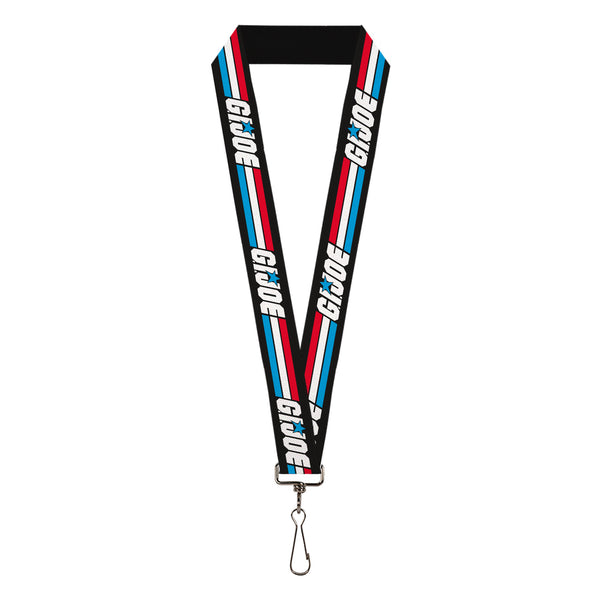 Buckle-Down Lanyard - 1.0" - GI JOE Title Logo Stripe Black/Red/White/Blue
