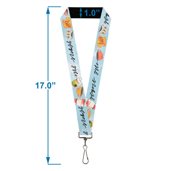 Buckle-Down Lanyard - 1.0" - GILMORE GIRLS Luke's Coffee Shop Icons And Script Blue