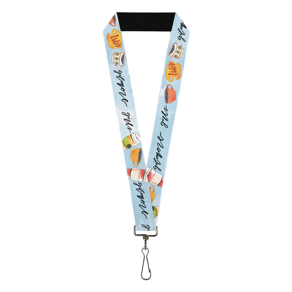 Buckle-Down Lanyard - 1.0" - GILMORE GIRLS Luke's Coffee Shop Icons and Script Blue