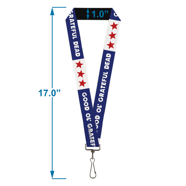 Buckle-Down Lanyard - 1.0" - GOOD OL' GRATEFUL DEAD Text And Stars Blue/White/Red