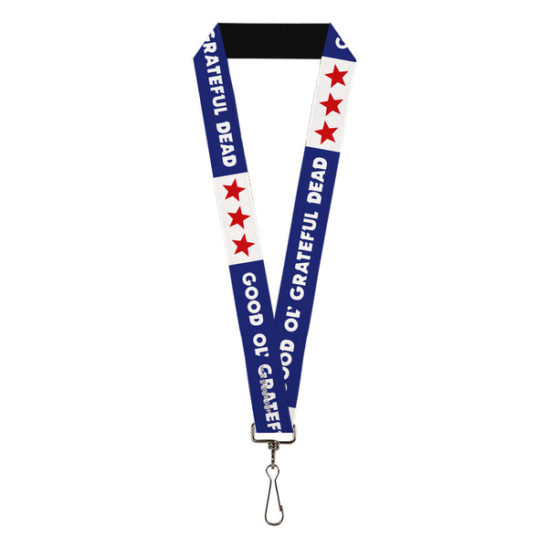Buckle-Down Lanyard - 1.0" - GOOD OL' GRATEFUL DEAD Text And Stars Blue/White/Red