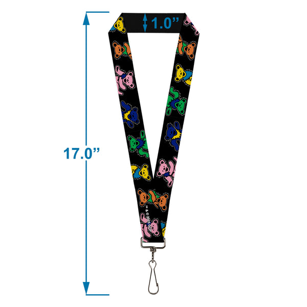 Buckle-Down Lanyard - 1.0" - Grateful Dead Dancing Bears Close-Up Black/Multi Color