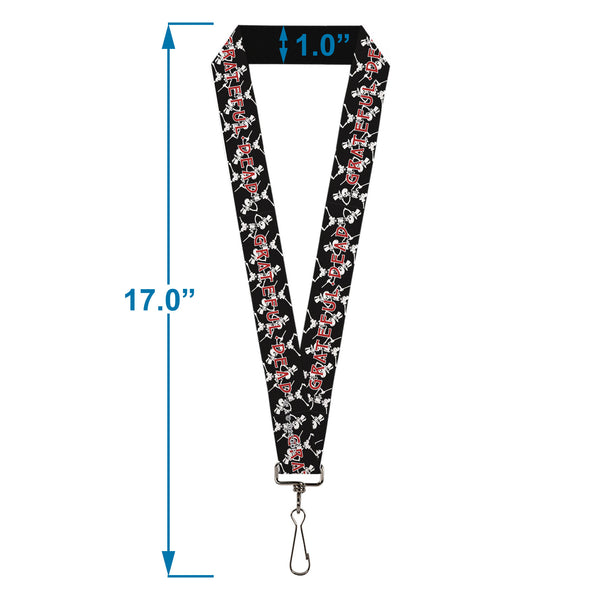 Buckle-Down Lanyard - 1.0" - GRATEFUL DEAD Dancing Skeletons And Text Black/White/Red