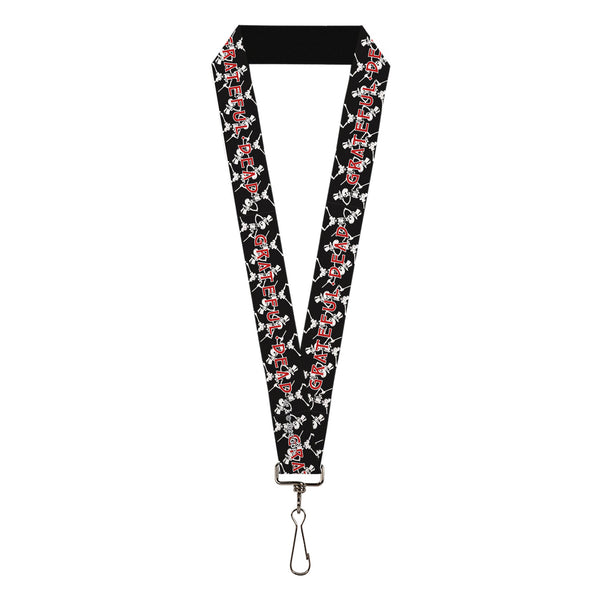Buckle-Down Lanyard - 1.0" - GRATEFUL DEAD Dancing Skeletons and Text Black/White/Red