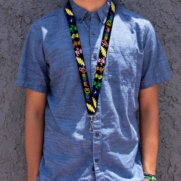 Buckle-Down Lanyard - 1.0" - Grateful Dead Script W Bears & Skeletons Black Multi Color