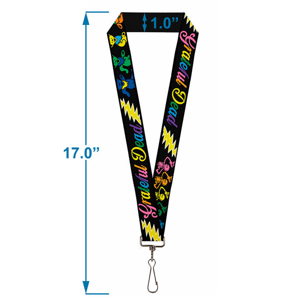 Buckle-Down Lanyard - 1.0" - Grateful Dead Script W Bears & Skeletons Black Multi Color