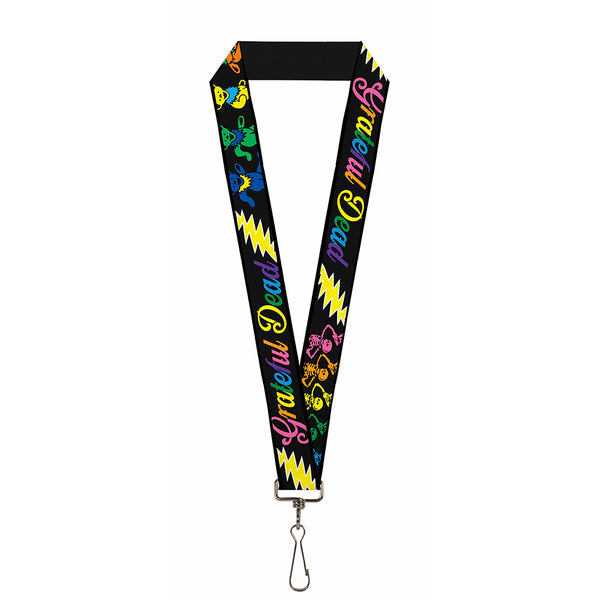 Buckle-Down Lanyard - 1.0" - Grateful Dead Script W Bears & Skeletons Black Multi Color