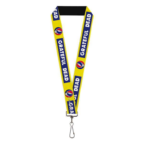 Buckle-Down Lanyard - 1.0" - GRATEFUL DEAD Text Box and Steal Your Face Logo Yellow/Blue/White