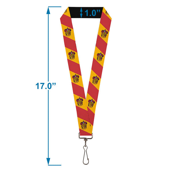 Buckle-Down Lanyard - 1.0" - GRYFFINDOR Crest Diagonal Stripe Gold Red