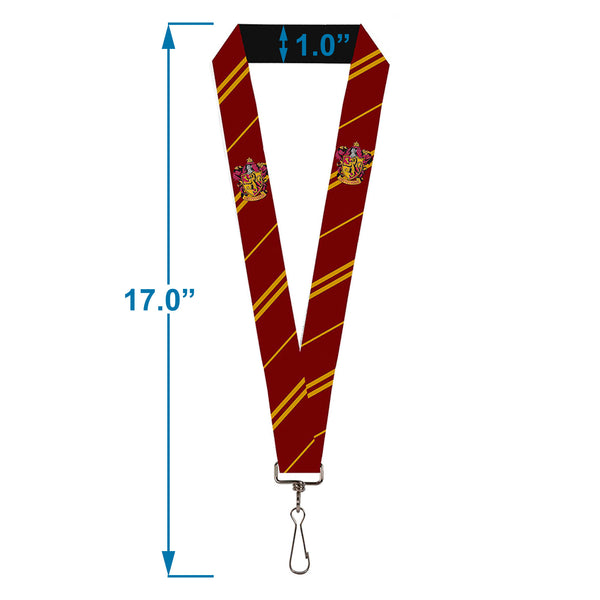 Buckle-Down Lanyard - 1.0" - GRYFFINDOR Crest Stripe Burgundy Gold