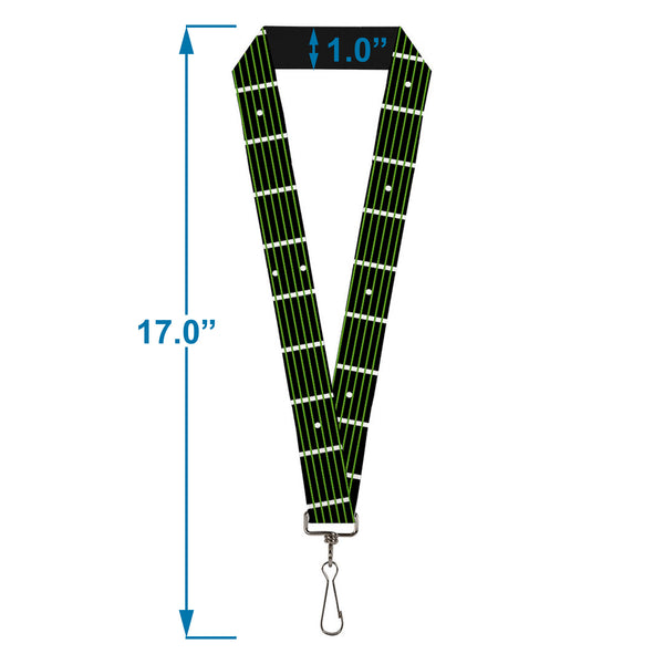 Buckle-Down Lanyard - 1.0" - Guitar Neck Black White Lime Green