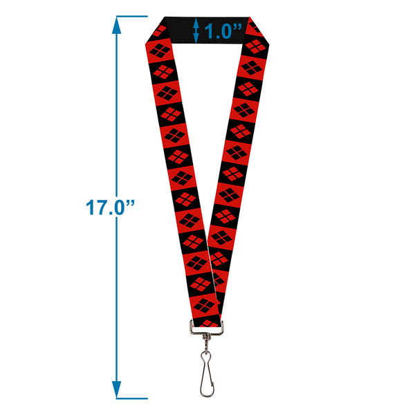 Buckle-Down Lanyard - 1.0" - Harley Quinn Diamond Blocks Red Black Black Red