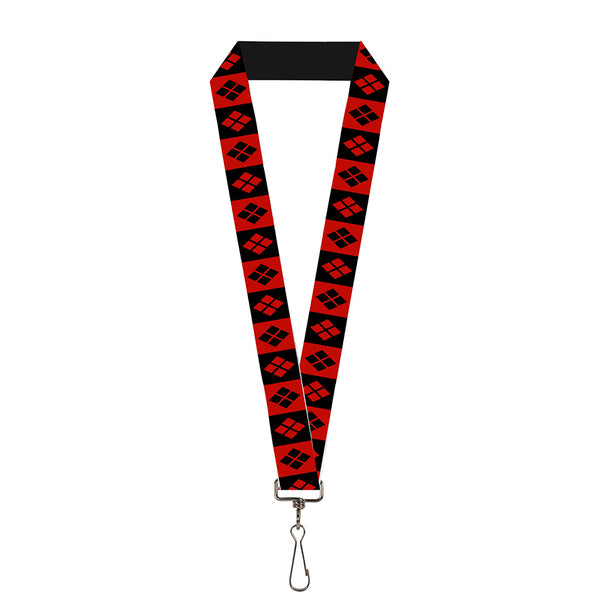 Buckle-Down Lanyard - 1.0" - Harley Quinn Diamond Blocks Red Black Black Red