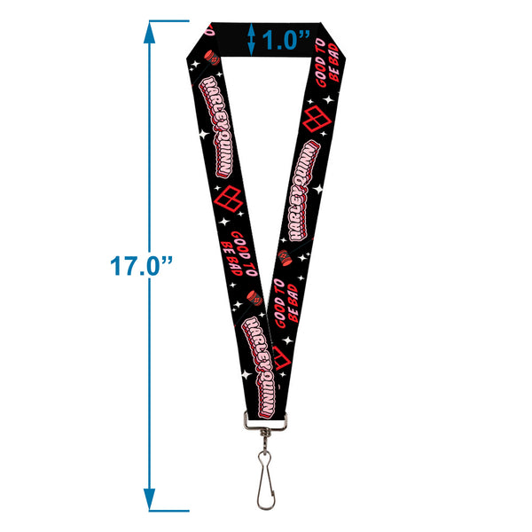 Buckle-Down Lanyard - 1.0" - HARLEY QUINN GOOD TO BE BAD Collage Black Red Pinks