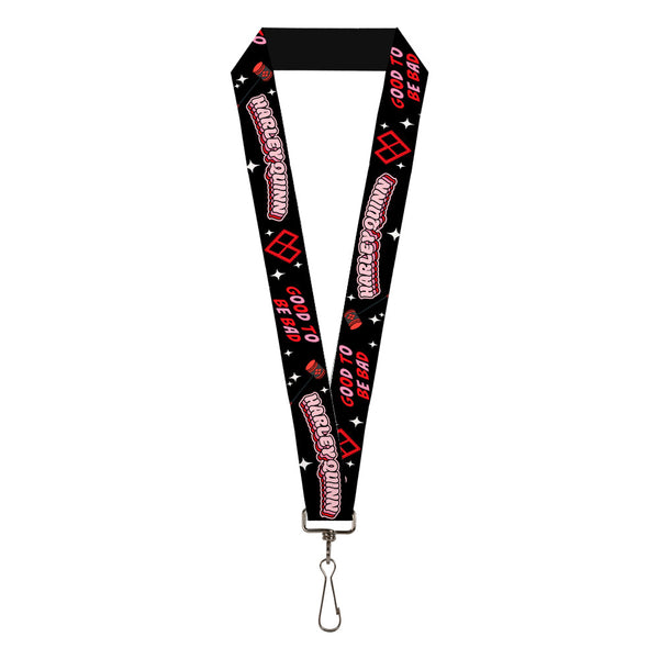 Buckle-Down Lanyard - 1.0" - HARLEY QUINN GOOD TO BE BAD Collage Black Red Pinks
