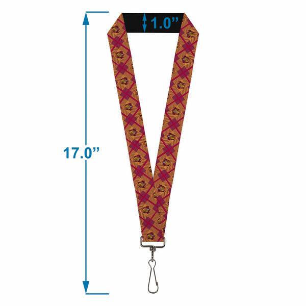Buckle-Down Lanyard - 1.0" - Harry Potter Gryffindor Crest Plaid Reds Gold
