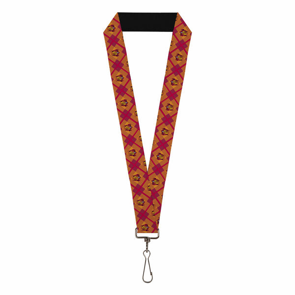 Buckle-Down Lanyard - 1.0" - Harry Potter Gryffindor Crest Plaid Reds Gold