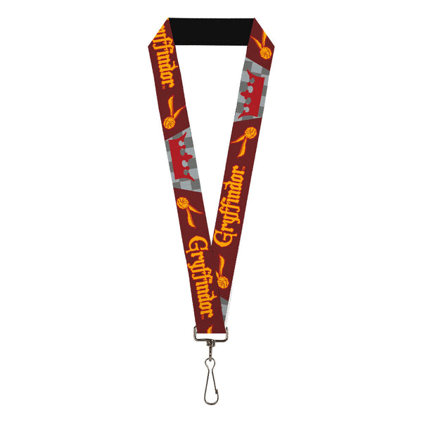 Buckle-Down Lanyard - 1.0" - Harry Potter GRYFFINDOR Quiditch Ball Crown Burgundy Red Golds Grays