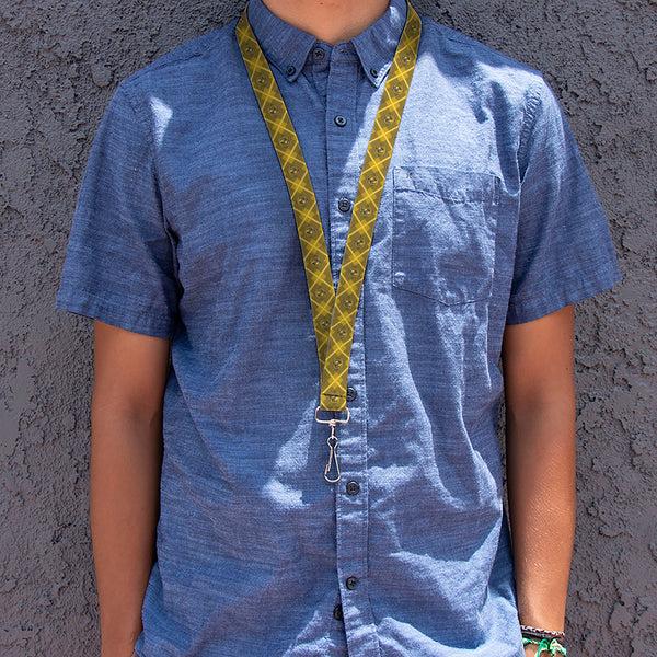 Buckle-Down Lanyard - 1.0" - Harry Potter Hufflepuff Crest Plaid Yellows Gray