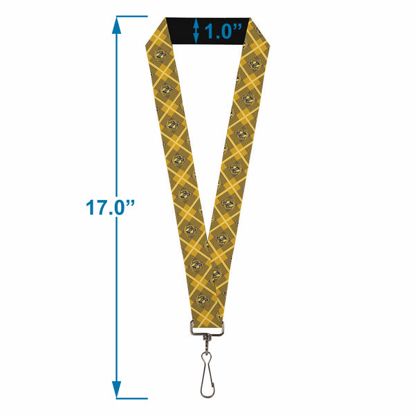 Buckle-Down Lanyard - 1.0" - Harry Potter Hufflepuff Crest Plaid Yellows Gray