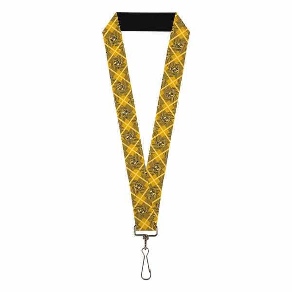 Buckle-Down Lanyard - 1.0" - Harry Potter Hufflepuff Crest Plaid Yellows Gray