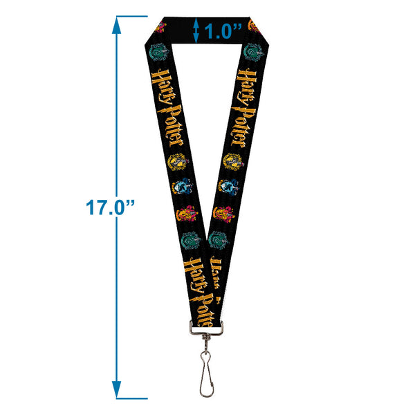 Buckle-Down Lanyard - 1.0" - HARRY POTTER Hufflepuff Ravenclaw Gryffindor Slytherin Coat Of Arms Black