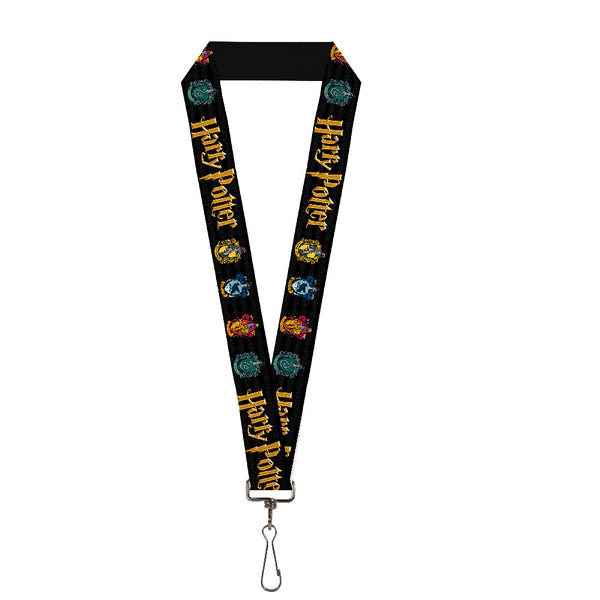 Buckle-Down Lanyard - 1.0" - HARRY POTTER Hufflepuff Ravenclaw Gryffindor Slytherin Coat of Arms Black