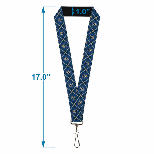 Buckle-Down Lanyard - 1.0" - Harry Potter Ravenclaw Crest Plaid Blues Gray
