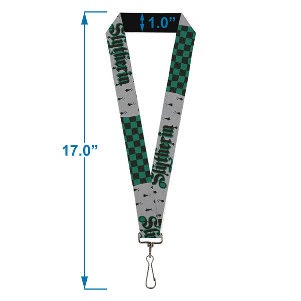 Buckle-Down Lanyard - 1.0" - Harry Potter SLYTHERIN Checker Blocks Grays Greens