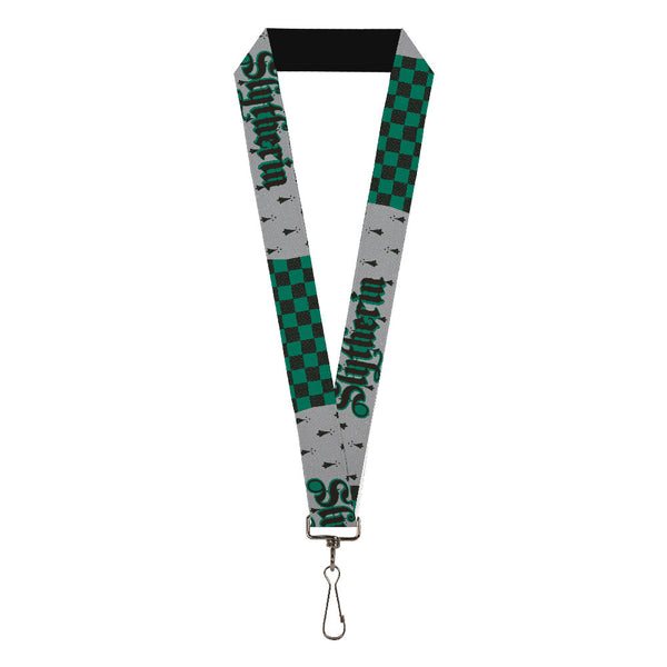 Buckle-Down Lanyard - 1.0" - Harry Potter SLYTHERIN Checker Blocks Grays Greens