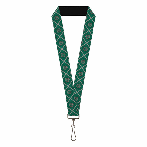 Buckle-Down Lanyard - 1.0" - Harry Potter Slytherin Crest Plaid Greens Gray