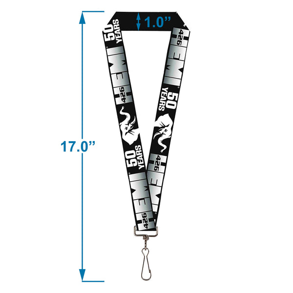 Buckle-Down Lanyard - 1.0" - HEMI 426 Elephant Logo 50 YEARS Black White Silver-Fade